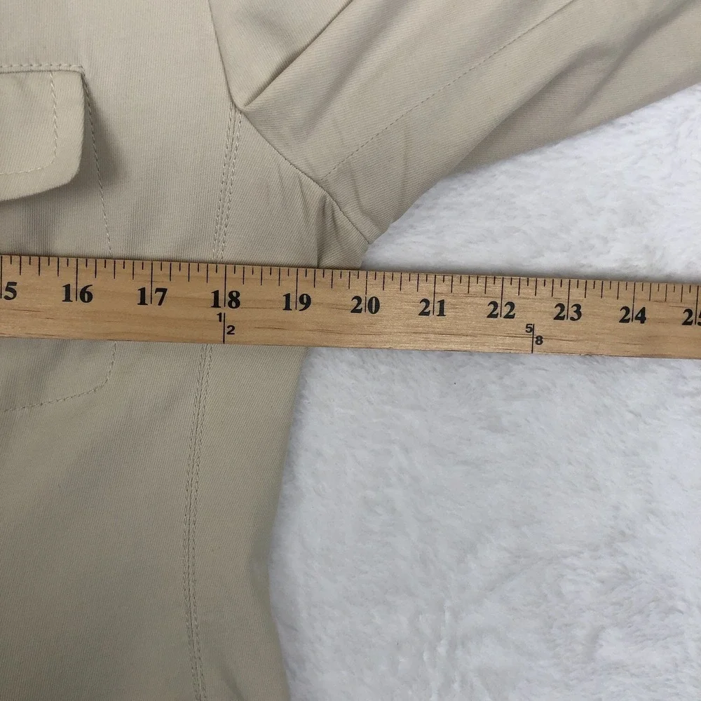 TALBOTS Twill Jacket Women's 10 Khaki 3/4 Sleeve Pockets‎ Two Button Minimalist